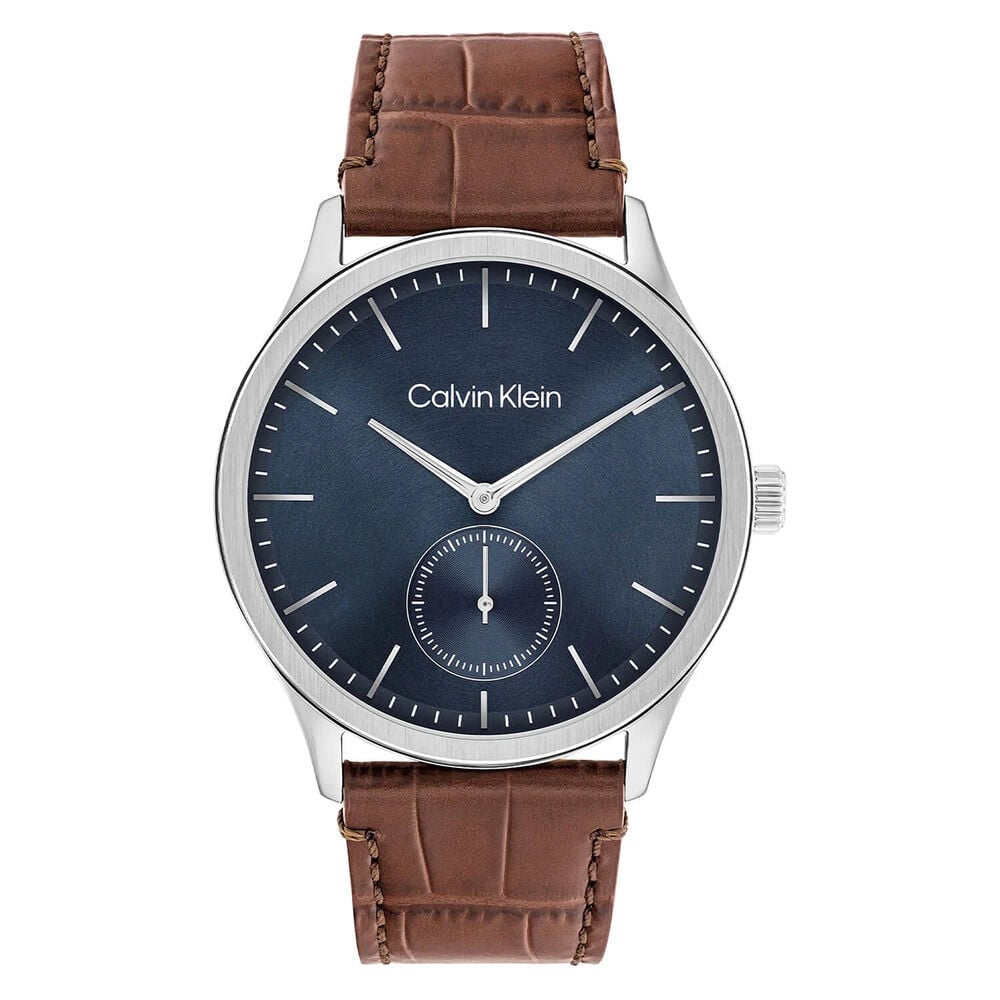 Calvin Klein Tailored 42mm Navy Blue Dial Brown Leather Strap Watch