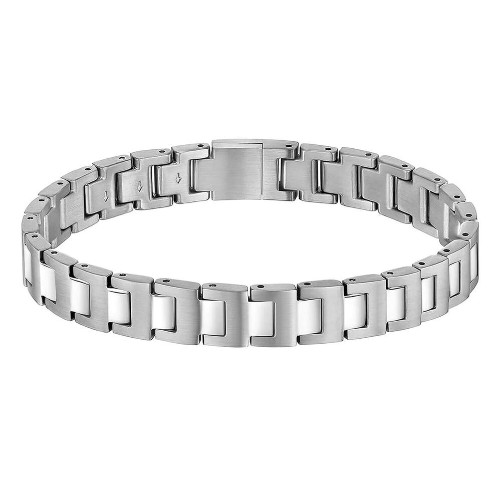 BOSS Candor Silver Tone Link Logo Closure Steel Bracelet