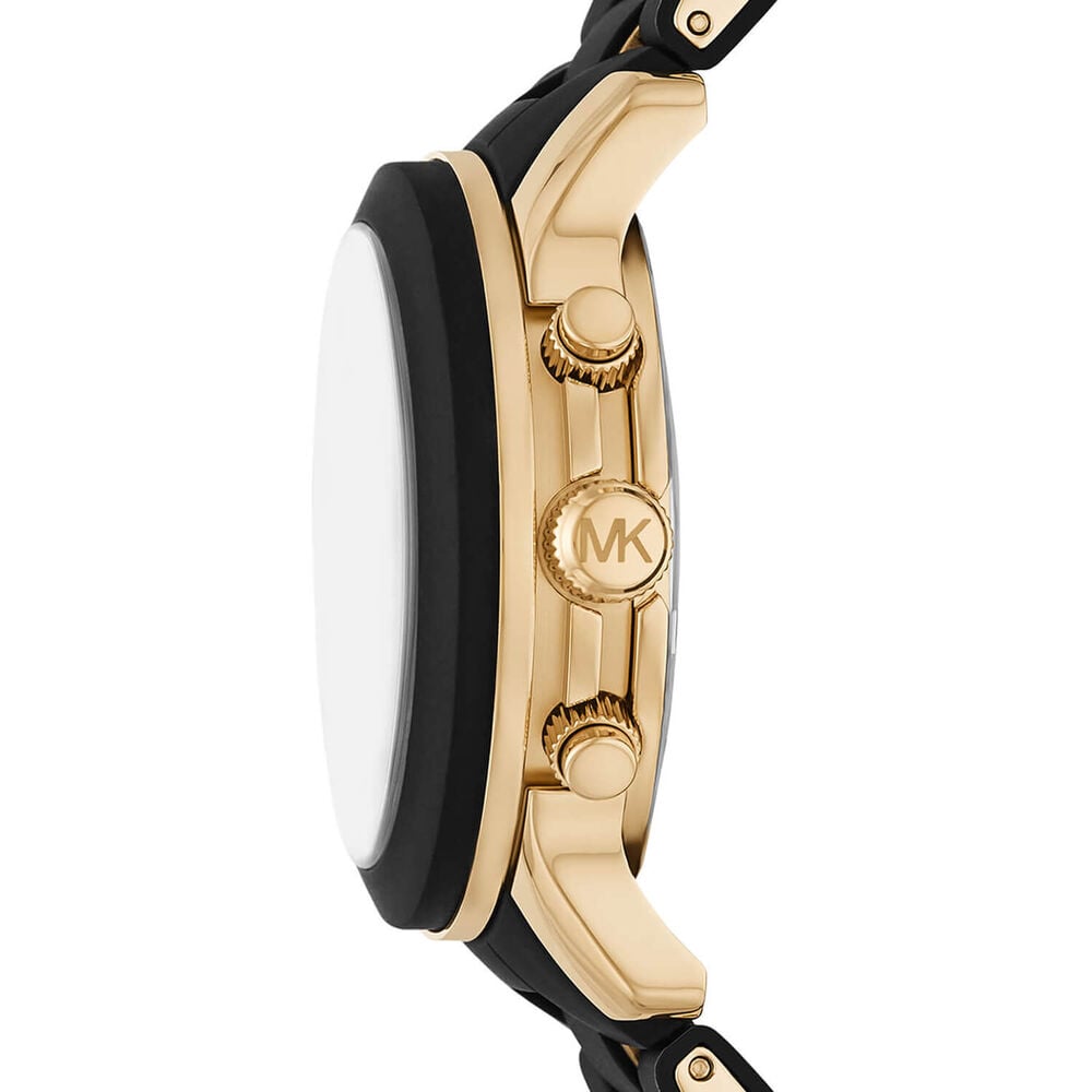 Michael Kors Runway 38mm Black Dial Chronograph Yellow Gold Plated Case Bracelet Watch image number 1