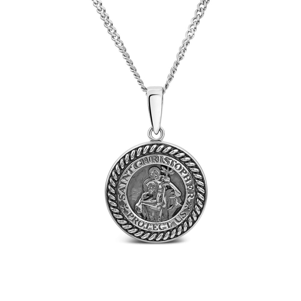 Silver Oxidised St.Christopher Medal Pendant image number 0