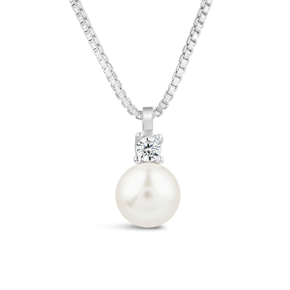 Sterling Silver Pearl & Cubic Zirconia Top Necklet image number 0