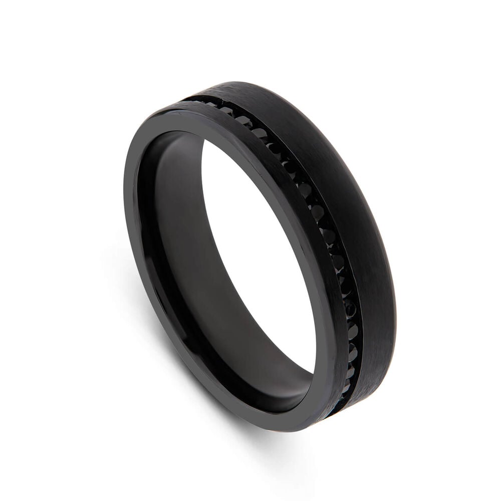 Black Titanium Black Cubic Zirconia Line Mens Ring