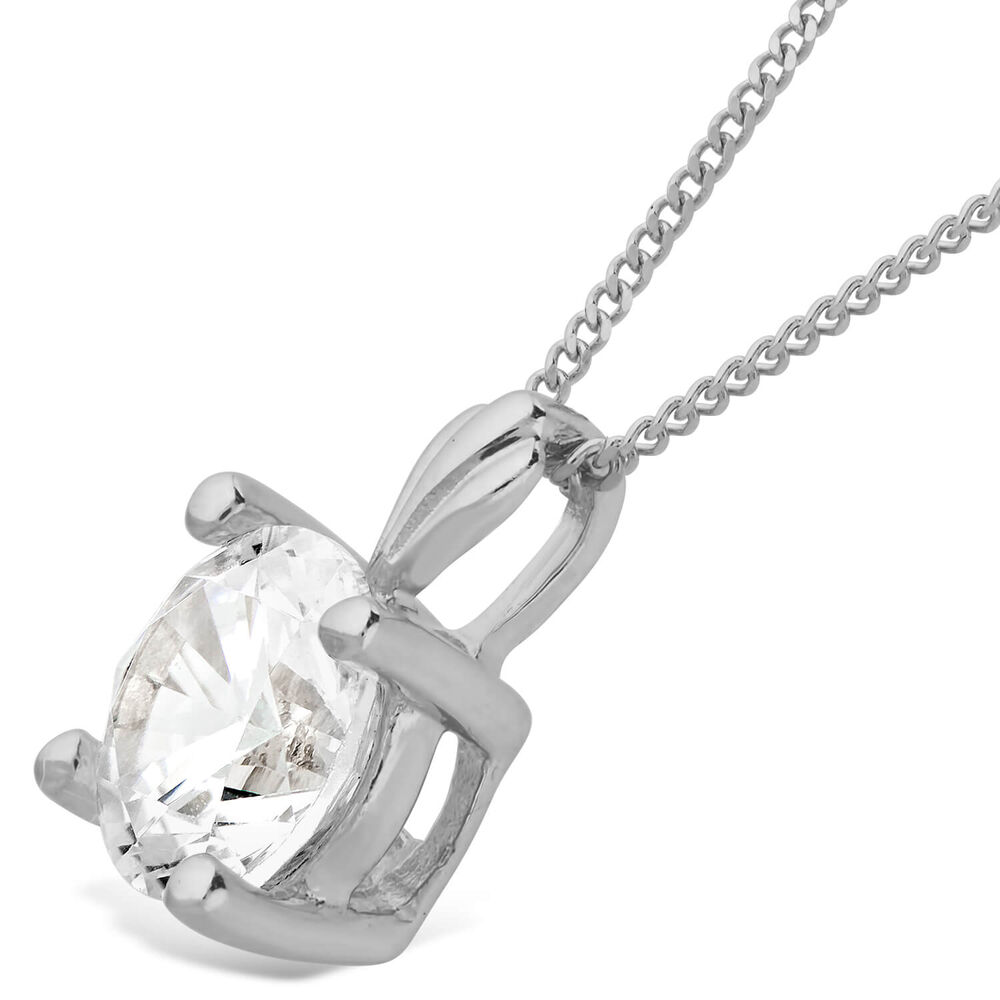 9ct White Gold 7mm Four Claw Cubic Zirconia Set Pendant (Chain Included)