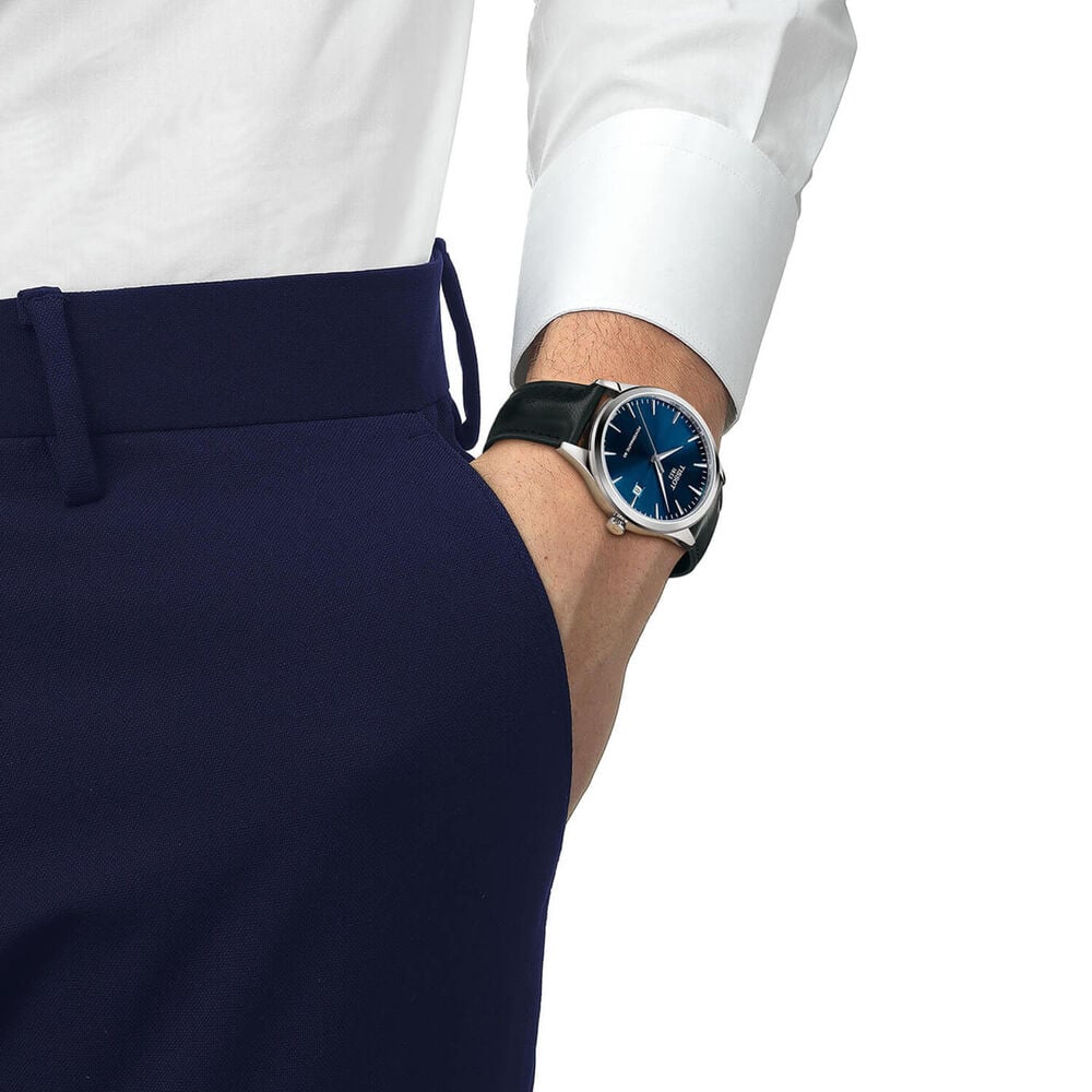 Tissot Classic Dream 40mm Blue Dial Black Leather Strap Watch image number 3