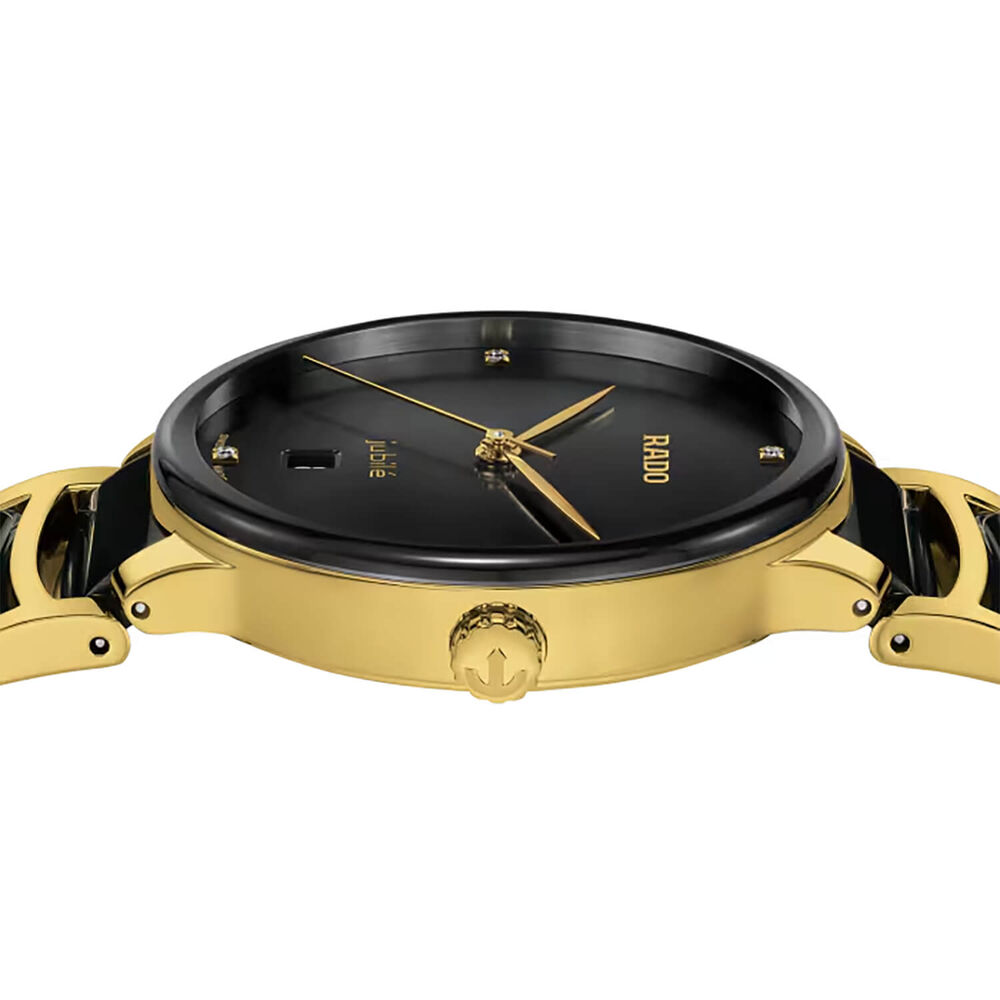 Rado Centrix Diamonds 39.5mm Black Dial Ceramic & Gold PVD Steel Bracelet Watch image number 2