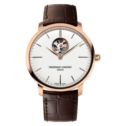 Frederique Constant Slimline Automatic Heartbeat Rose Gold Plated White Dial Men's Watch