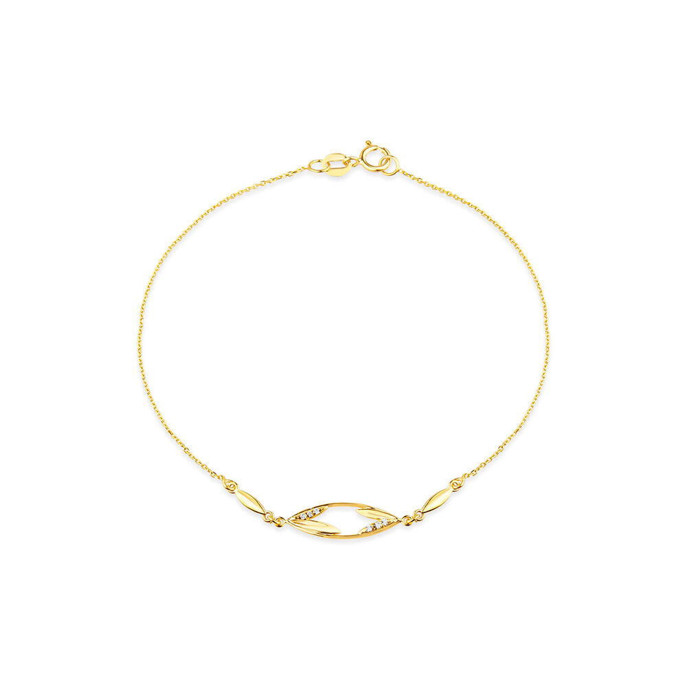 9ct Yellow Gold Cubic Zirconia Open Leaf Design Chain Bracelet