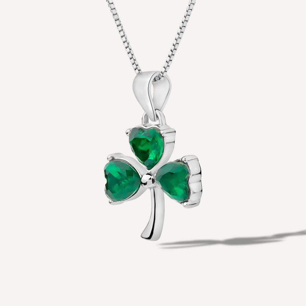 Silver Green Crystal Shamrock Pendant image number 1