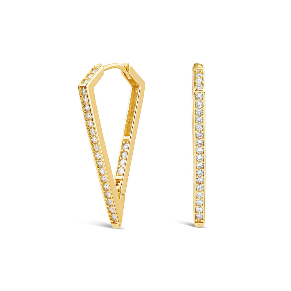 9ct Yellow Gold Cubic Zirconia Set Triangle Hoop Earrings image number 0