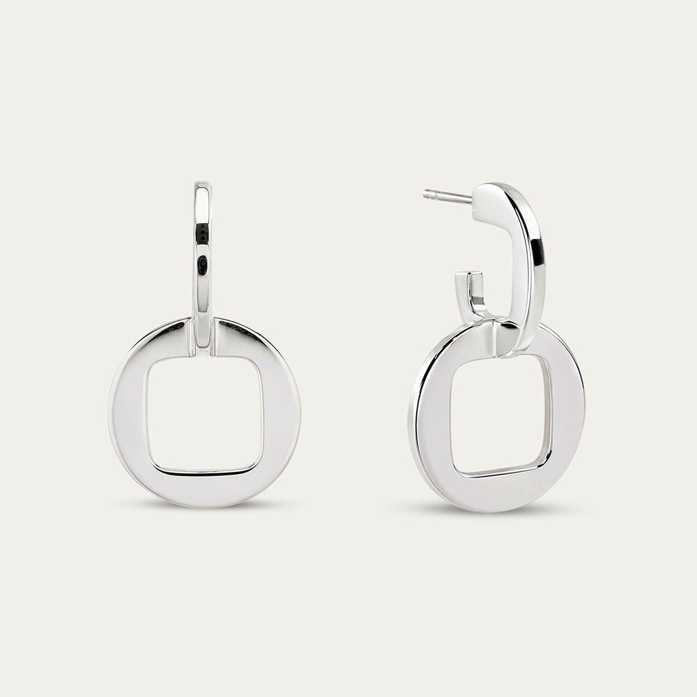 Sterling Silver Polished Double Square & Circle Drop Earrings