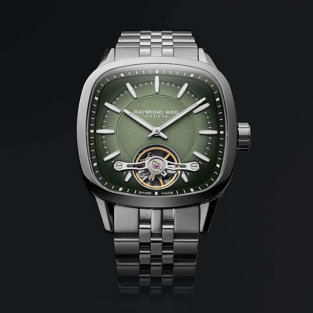 Raymond Weil Freelancer Calibre RW1212 Automatic 40x40mm Green Dial Steel Bracelet Watch image number 3
