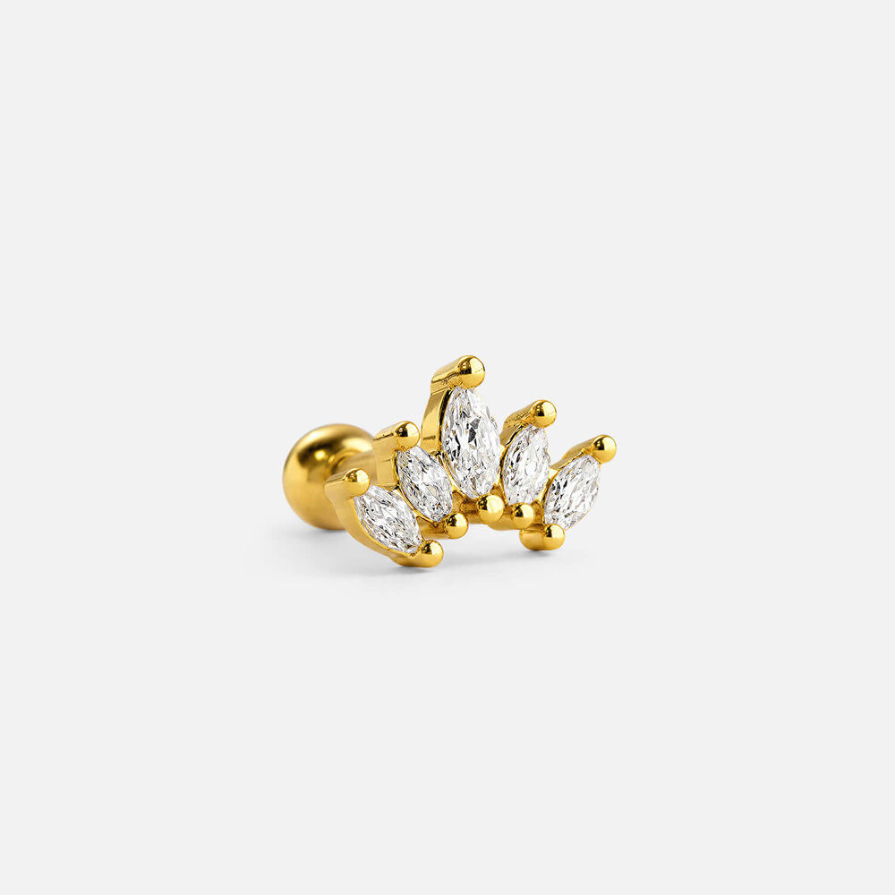 Yellow Gold Plated Vermeil Sterling Silver Marquise Cubic Zirconia Cluster Single Stud Earring