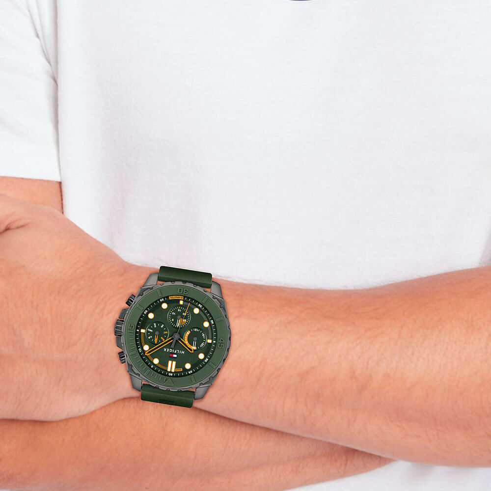 Tommy Hilfiger 48mm Green Chronograph Dial Rubber Strap Watch image number 3
