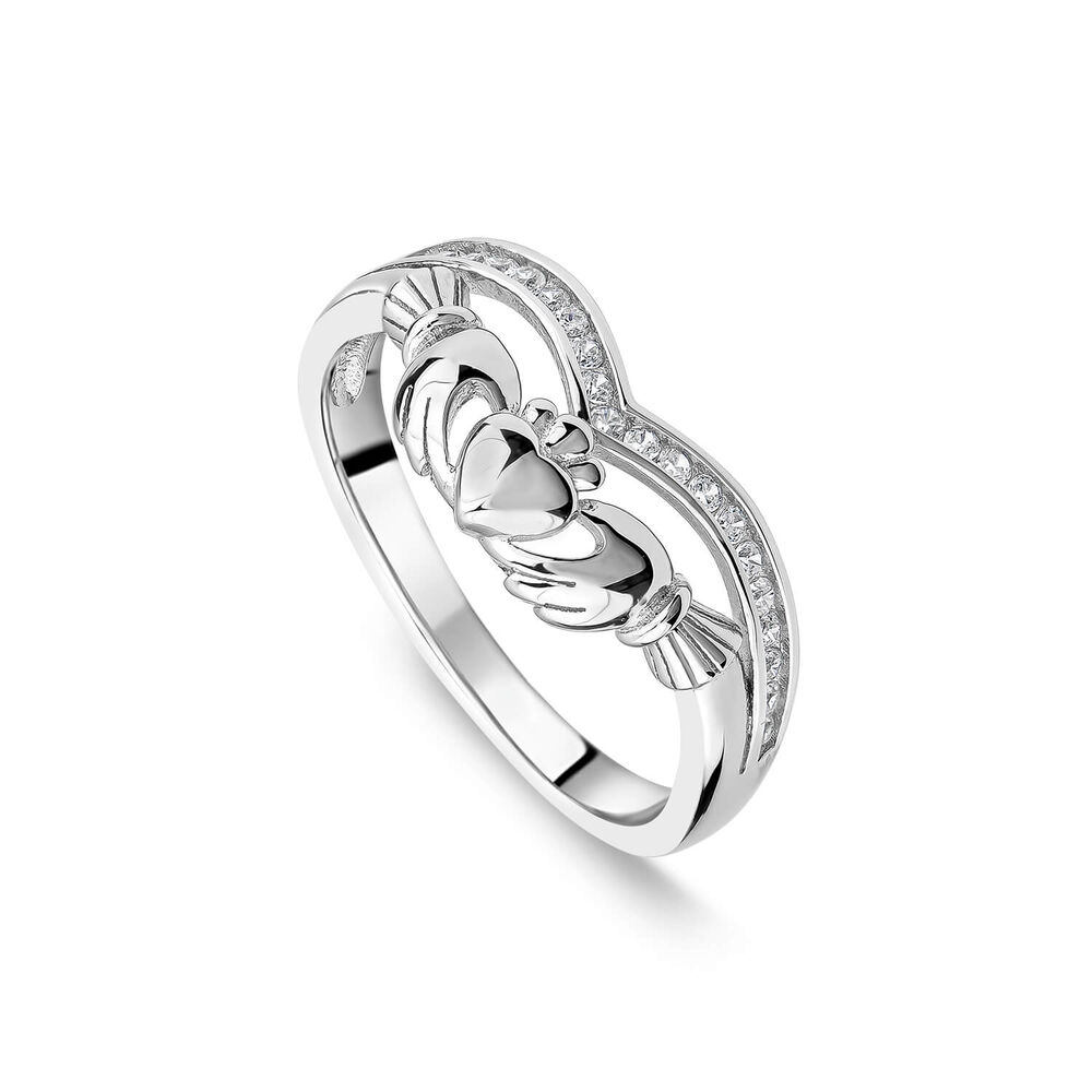 Sterling Silver Cubic Zirconia Wishbone Claddagh Ring image number 0