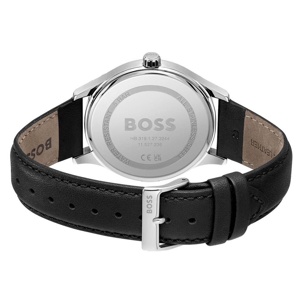 Hugo Boss Elite 41mm Quartz Black Dial Steel Case Black Leather Strap Watch image number 3