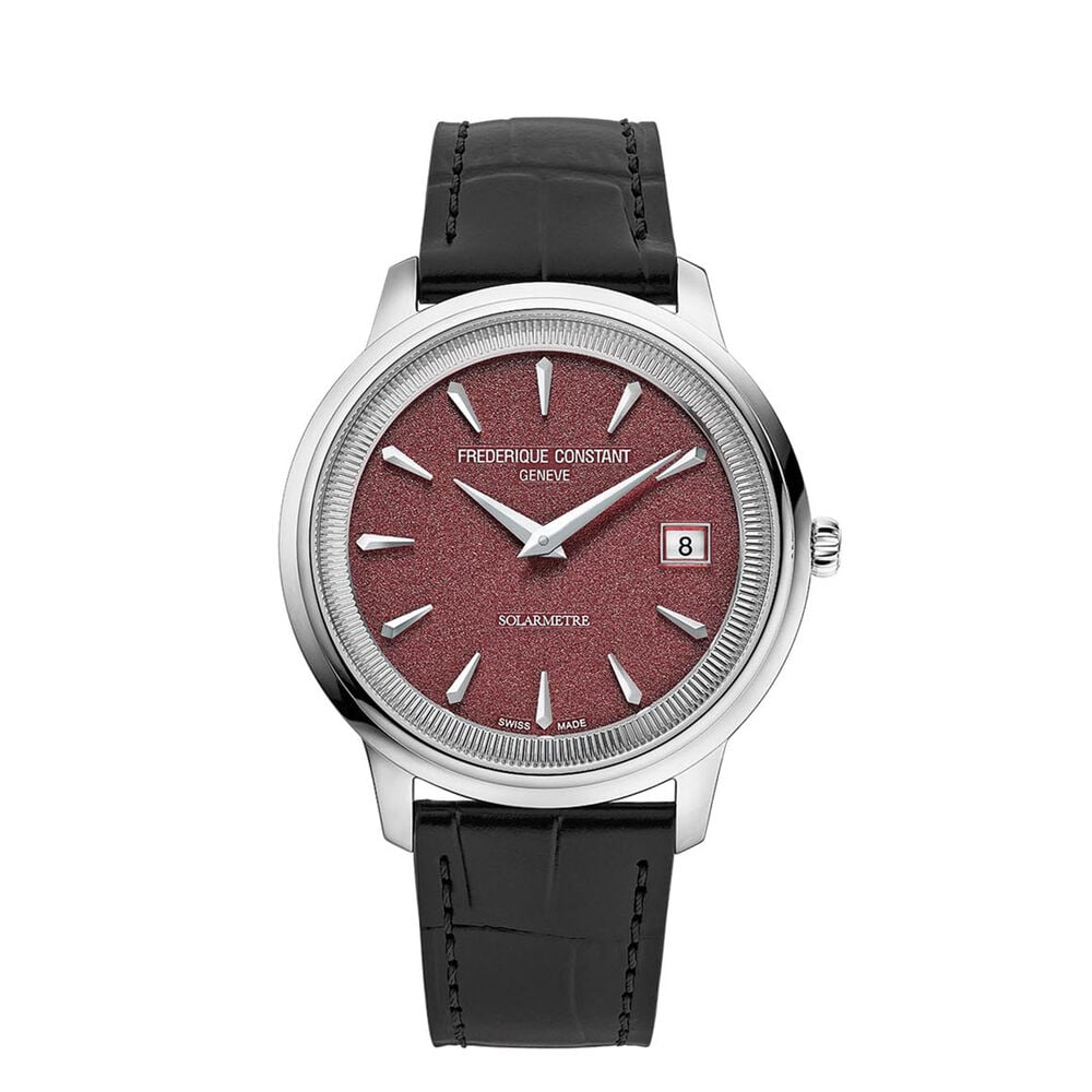 Frederique Constant Classics Moneta Solarmetre 39mm Burgundy Dial Leather Strap Watch