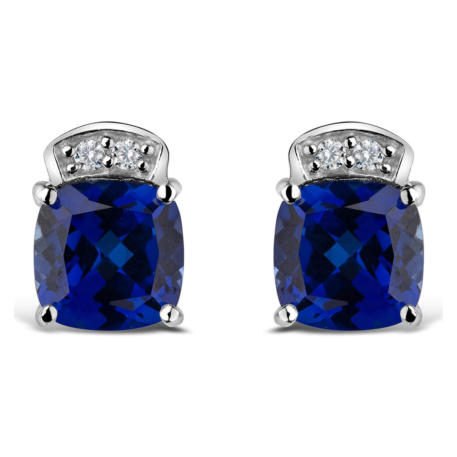 9ct White Gold Cushion Sapphire Cubic Zirconia Stud Earrings