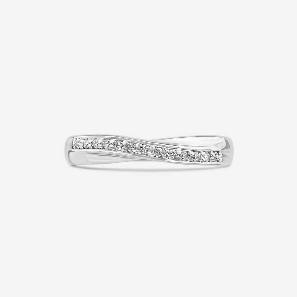 18ct White Gold Curved Shaped 0.08ct Diamond Wedding Ring image number 1