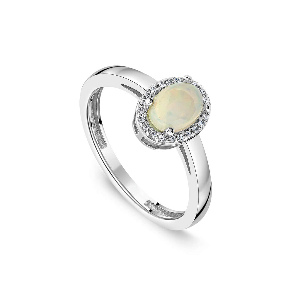 9ct White Gold 0.06ct Opal & Diamond Halo Ring