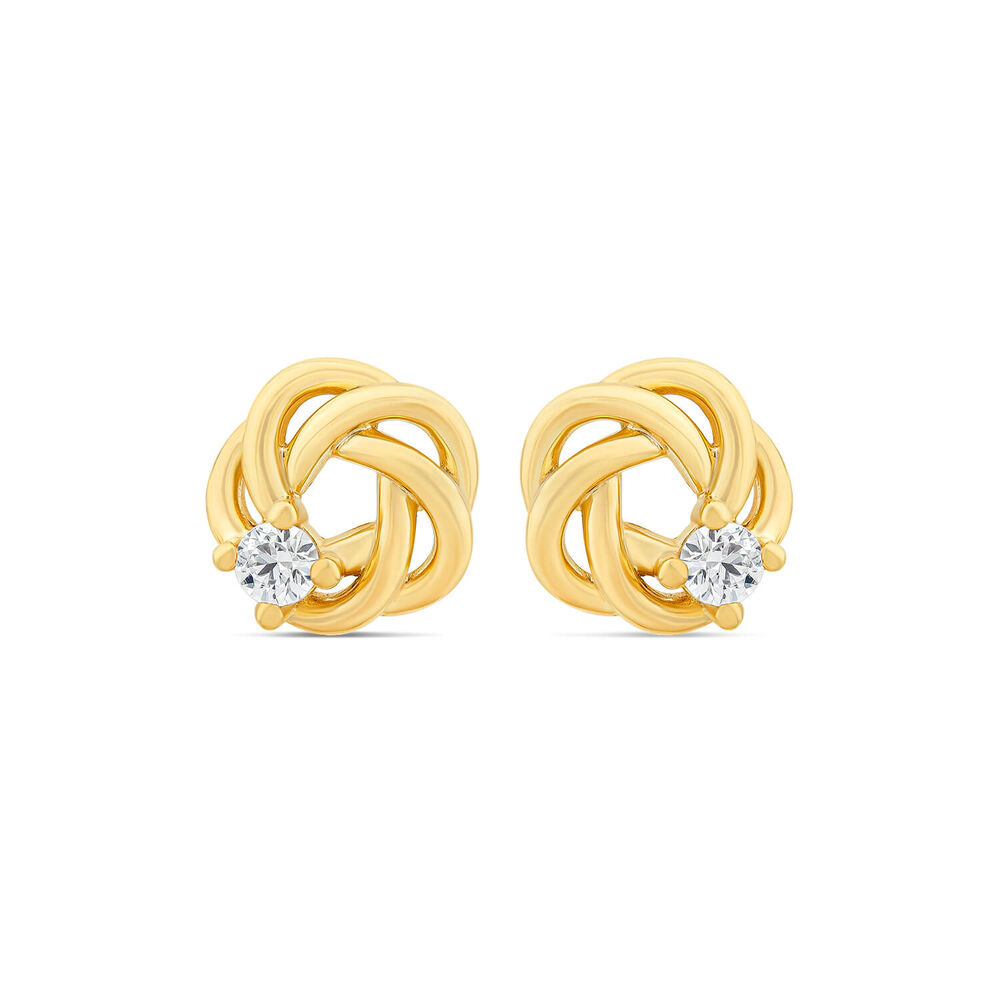 9ct Yellow Gold Cubic Zirconia Set Open Knot Stud Earrings image number 0