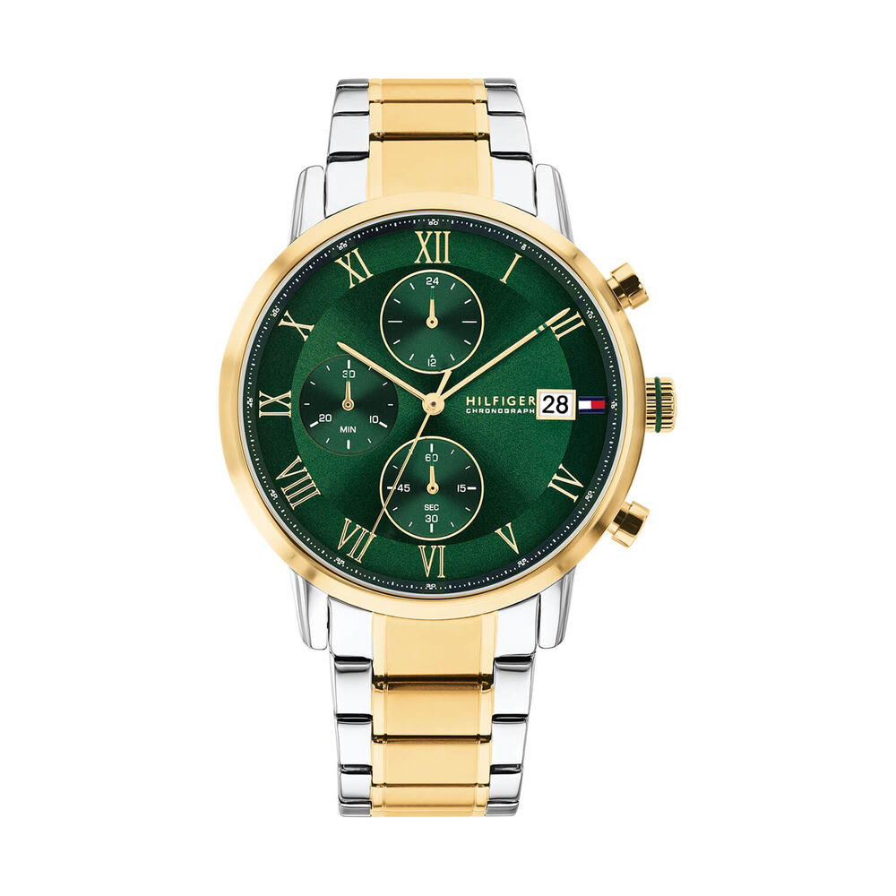 Tommy Hilfiger 42mm Green Dial Two Tone Steel Bracelet Watch