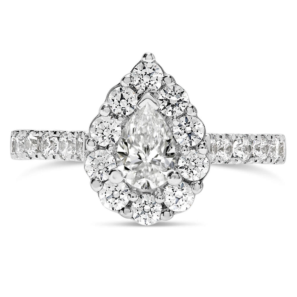 Kathy De Stafford 18ct White Gold ''Lily'' Pear Diam Halo Stone Set Shoulders 1.25ct Ring image number 1