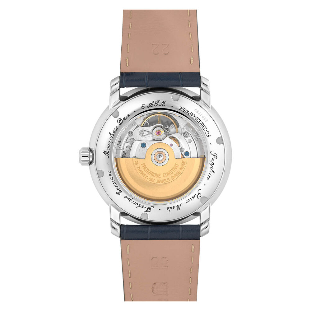 Frederique Constant Classics Heart Beat Moonphase Date 40mm Blue Dial Leather Strap Watch image number 2