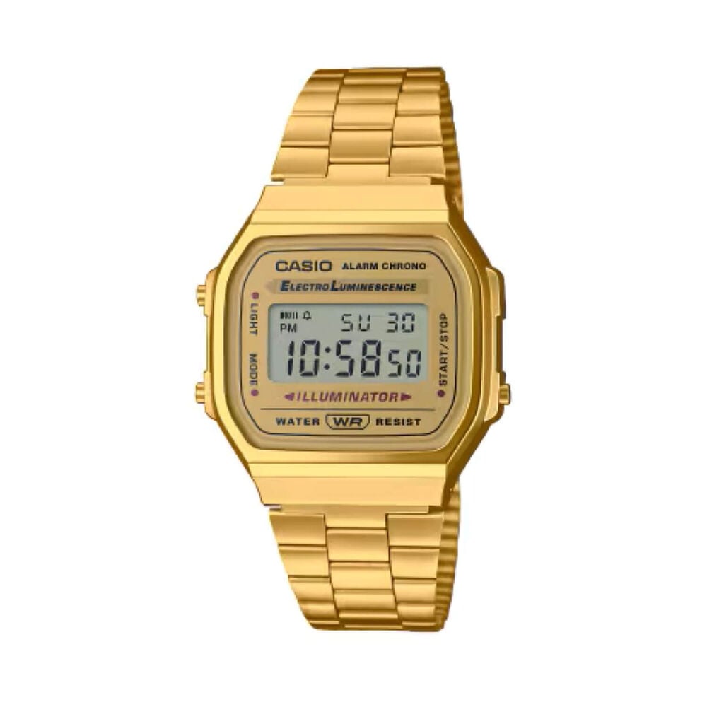 Casio Vintage 38.6x36.3mm Gold Digital Display Gold Tone Steel Bracelet Watch