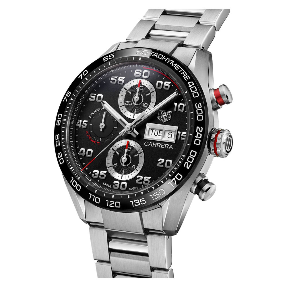 TAG Heuer Carerra Chronograph  44mm Black Dial & Bezel Stainless Steel Bracelet Watch