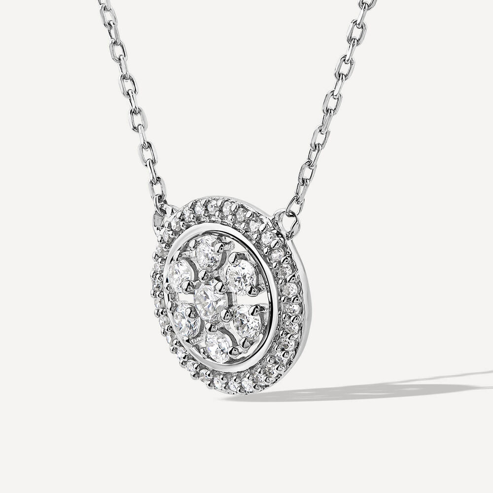 9ct White Gold 0.19ct Round Diamond Halo Flower Disc Necklet image number 1