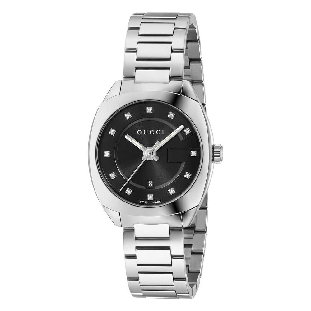 Gucci GG2570 Small Black G Diamond Dial Vintage Stainless Steel Bracelet Watch image number 0