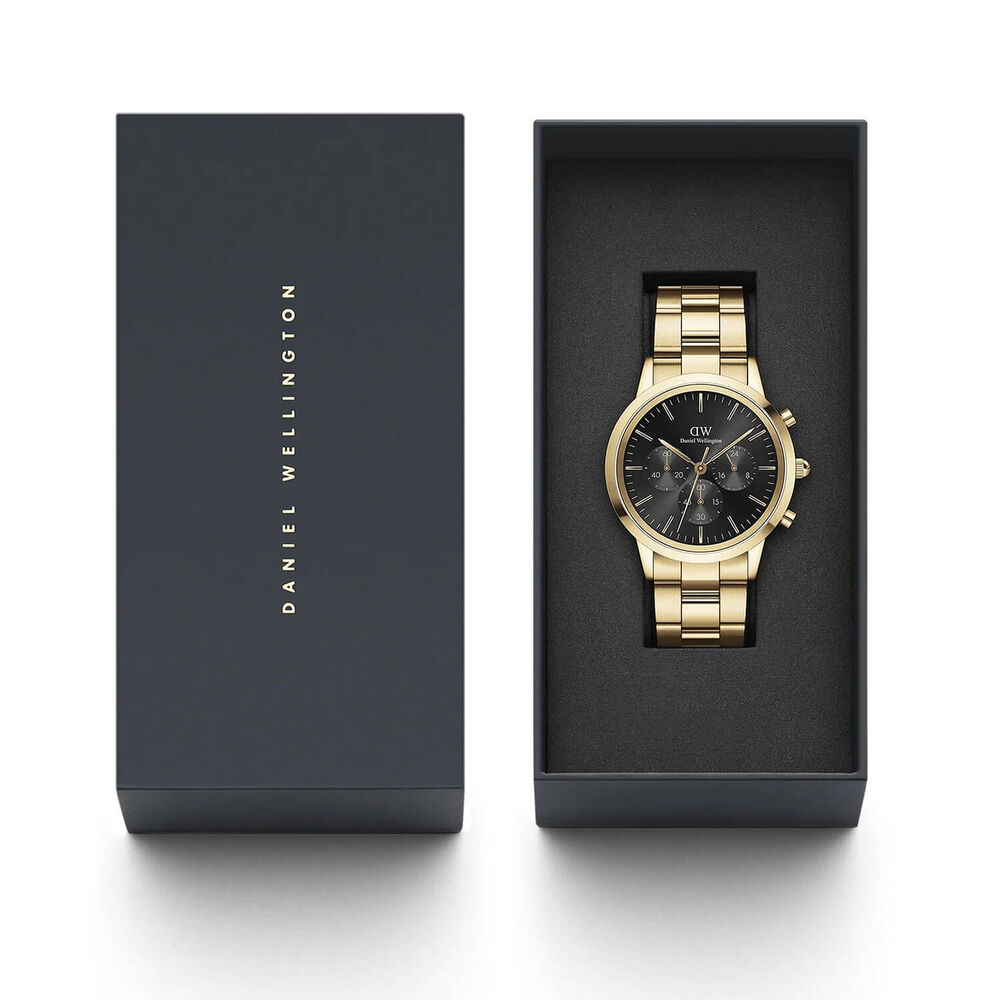 Daniel Wellington Iconic Chronograph 42mm Black Sunray Dial Yellow Gold Case Watch image number 3