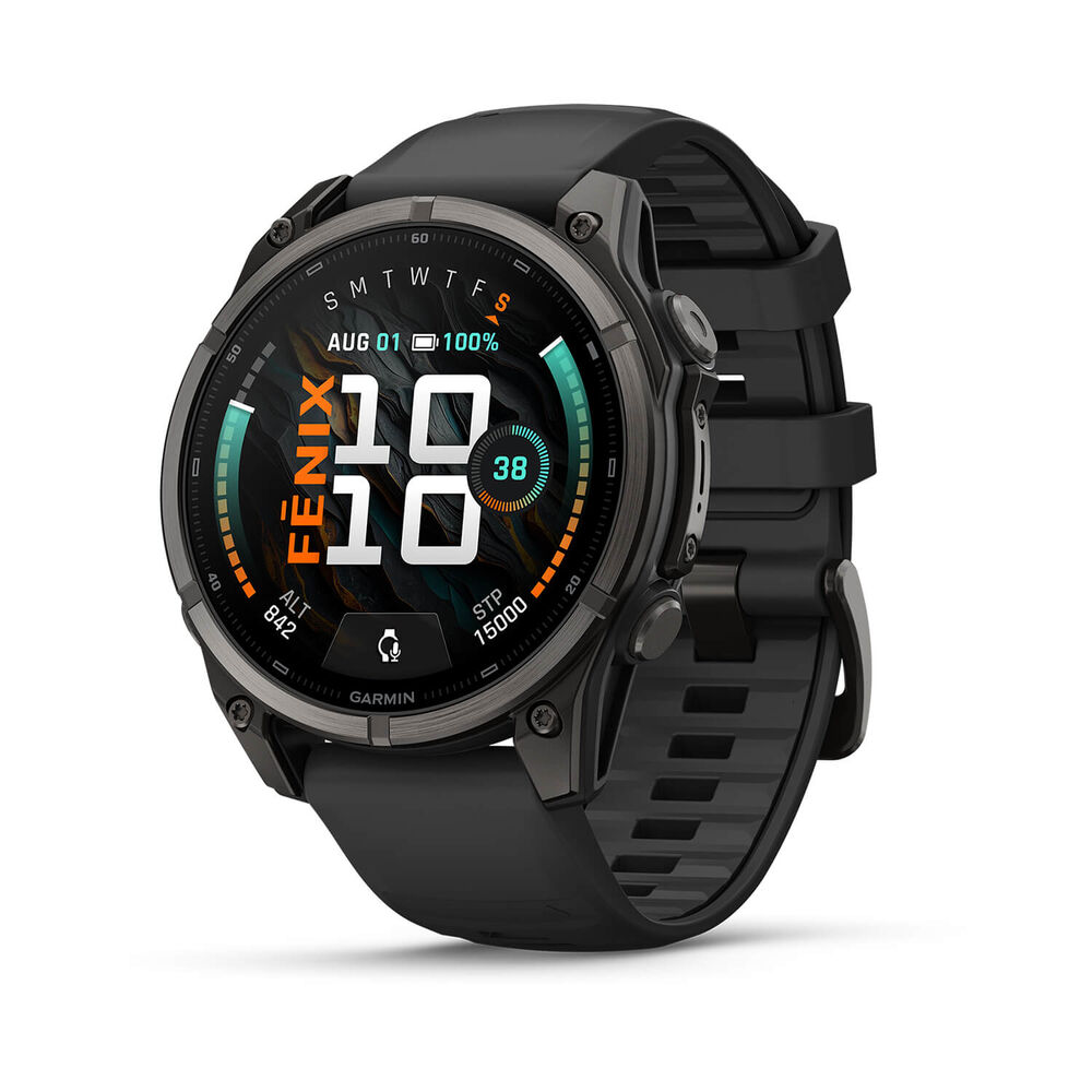 Garmin fenix 9 47mm Carbon Grey DLC Titanium Black Silicone Strap Watch