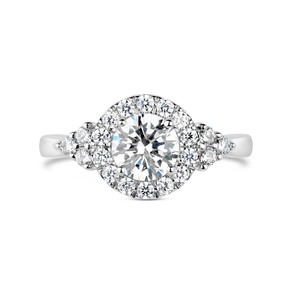 9ct White Gold Cubic Zirconia Halo Trefoil Shoulders Dress Ring image number 1