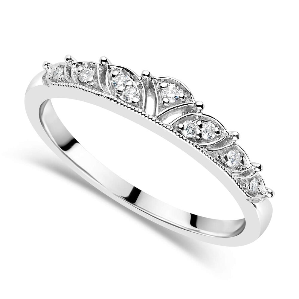 9ct White Gold Antique-Style 0.06ct Diamond Set Wedding Ring image number 0