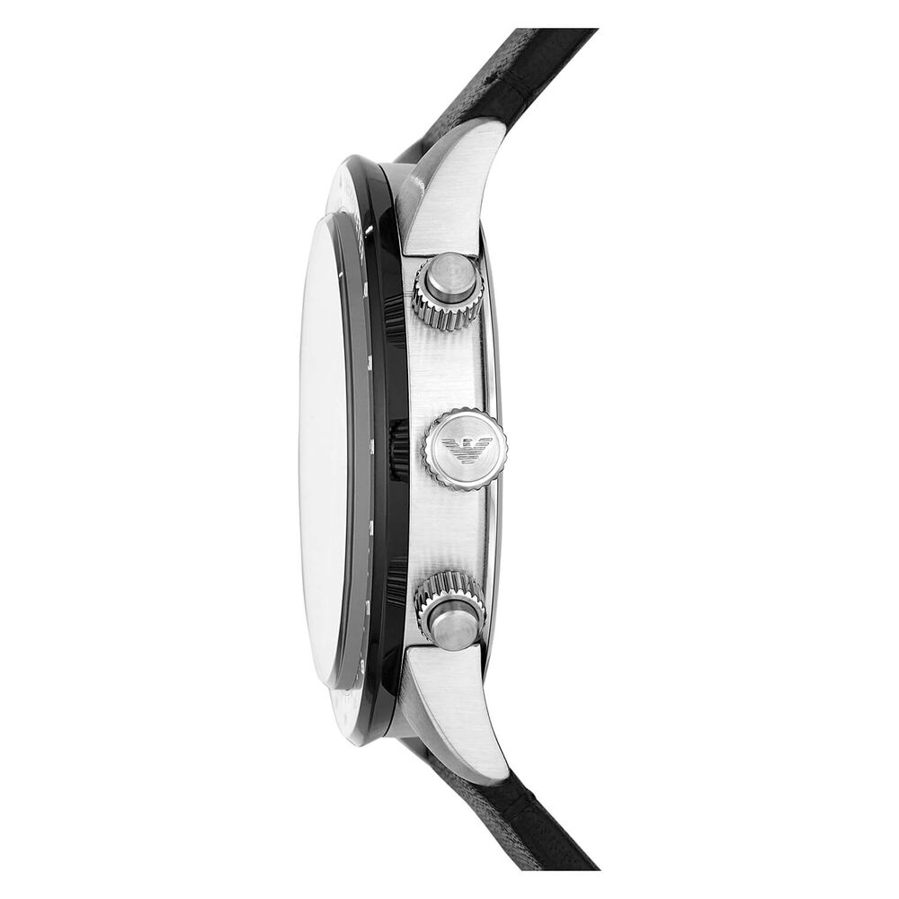 Emporio Armani Mario 43mm Black Chronograph Dial Steel Case Black Bezel Black Leather Strap Watch