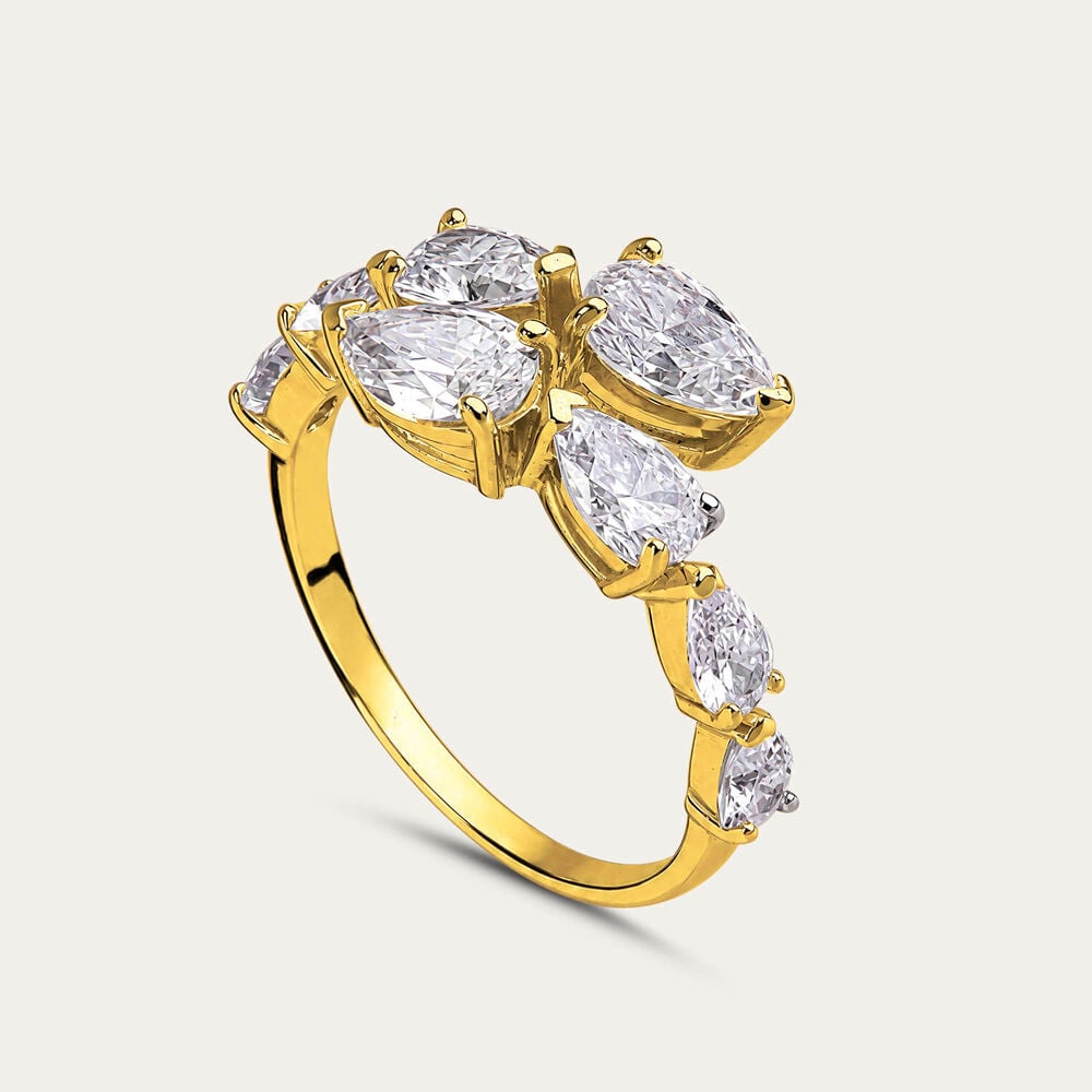 Yellow Gold Plated Sterling Silver Multiple Pear Cubic Zirconia Ring