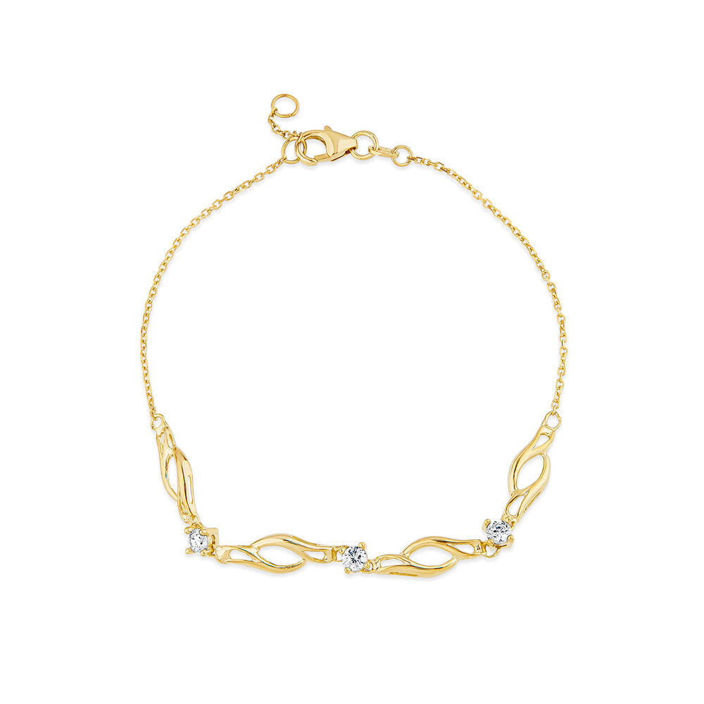 9ct Yellow Gold Cubic Zirconia Set Twist Curve Bracelet image number 0