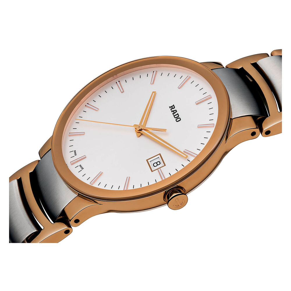 Rado Centrix Mens Rose Gold-Tone And Stainless Steel Bracelet Watch
