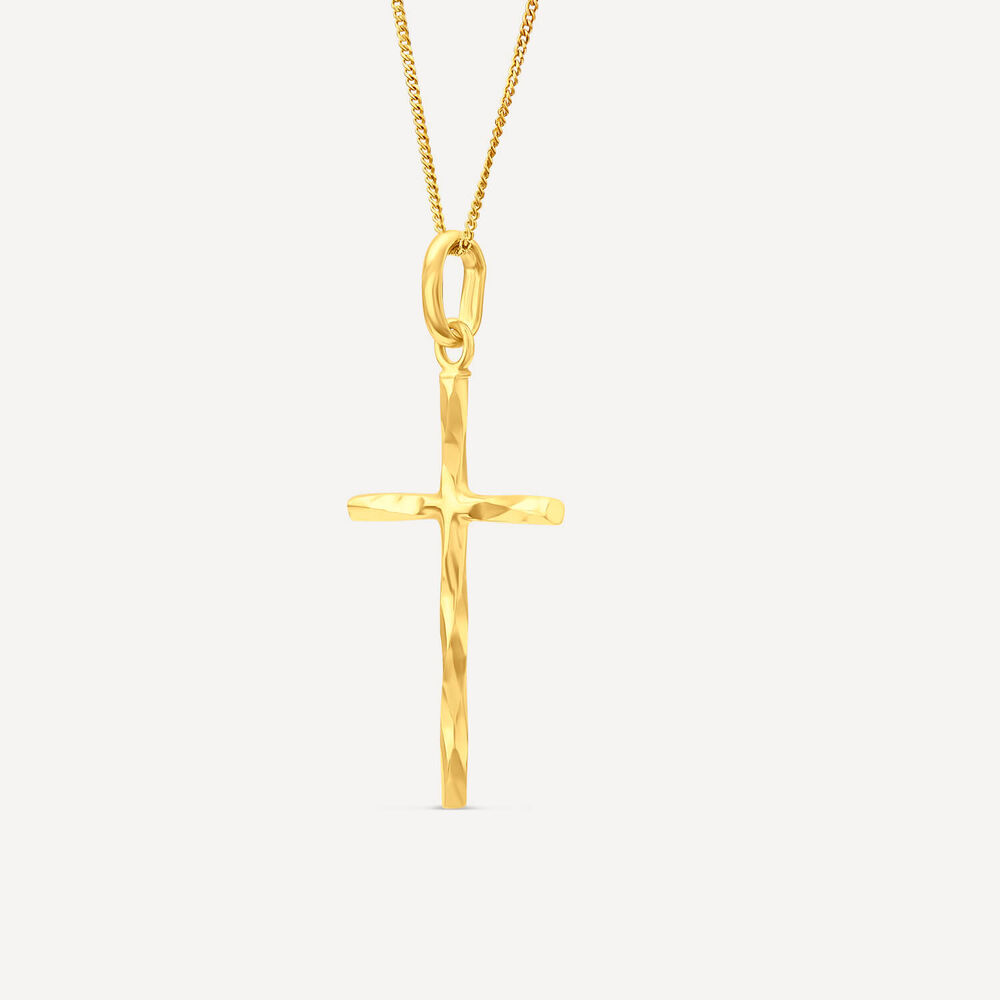 9ct Yellow Gold Diamond Cut Cross Pendant image number 1