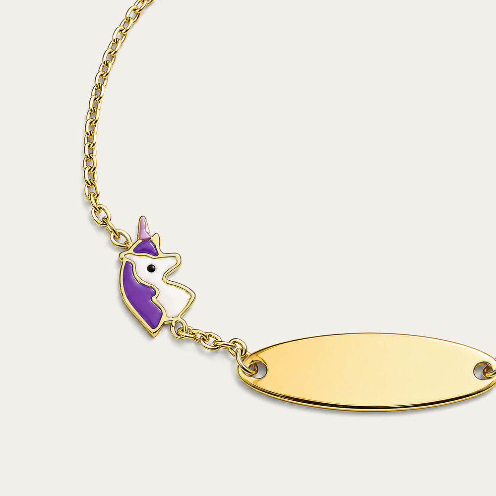 Yellow Gold Plated Sterling Silver Unicorn Charm Kids Bracelet