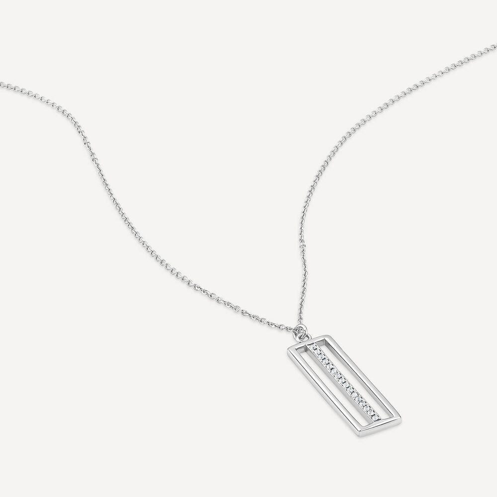 9ct White Gold Open Rectangle Bar Cubic Zirconia Centre Pendant image number 3