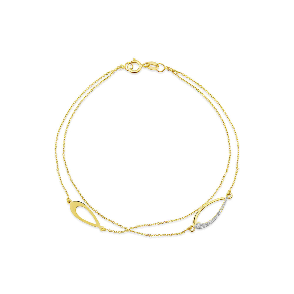 9ct Yellow Gold Half Glitter& Polished Open Pear Double Chain Bracelet