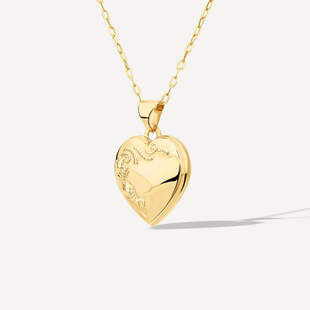 9ct Yellow Gold Heart Flowers Locket (Chain Included) image number 1