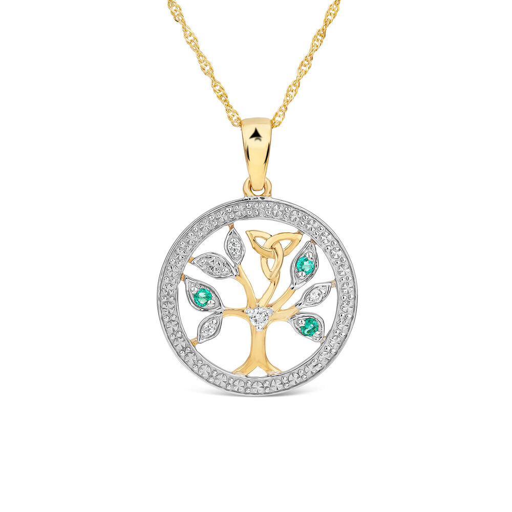 14ct Yellow Gold Diamond & Emerald Tree of Life Pendant