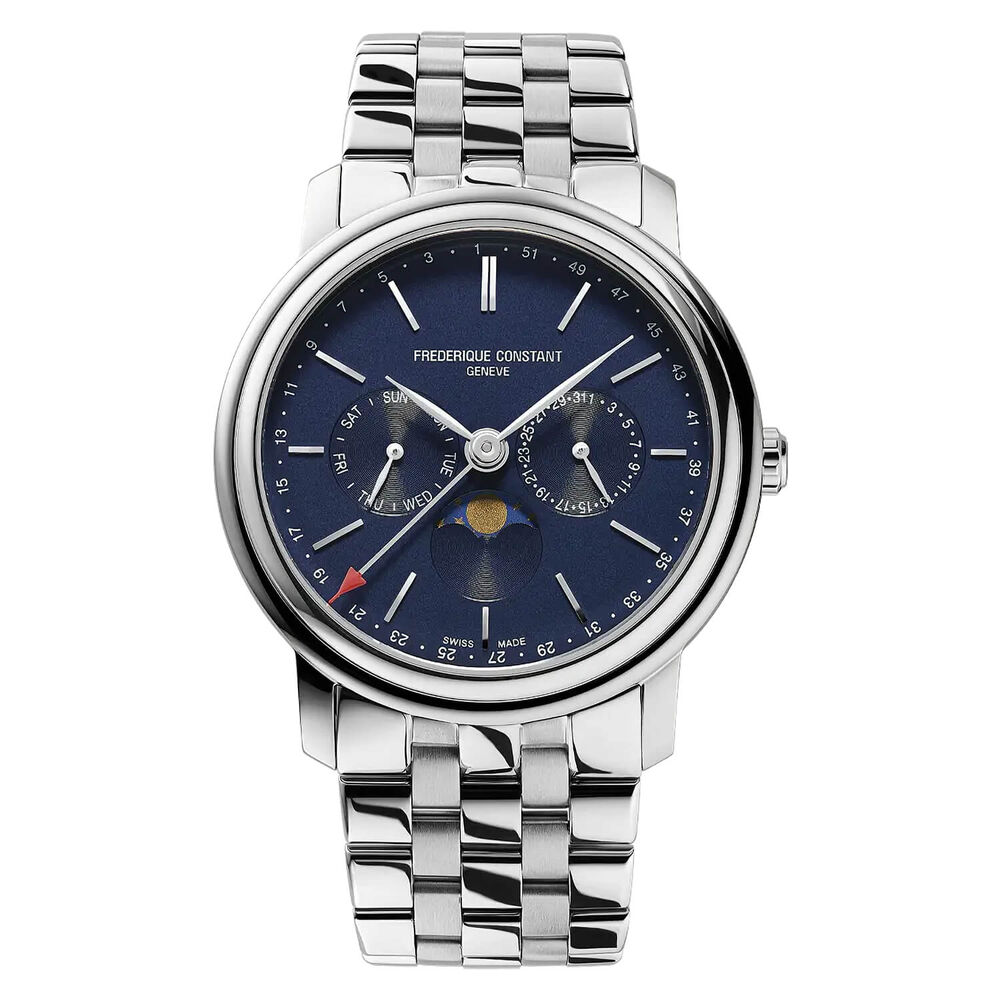 Frederique Constant 40mm Blue Dial Day Date Moonphase Bracelet Watch image number 0
