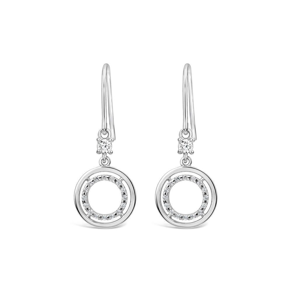 9ct White Gold Cubic Zirconia Open Circle Drop Earrings image number 0