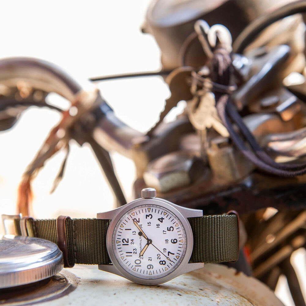 Hamilton Khaki Field Mechanical 38mm White Steel Case Textile Watch image number 6