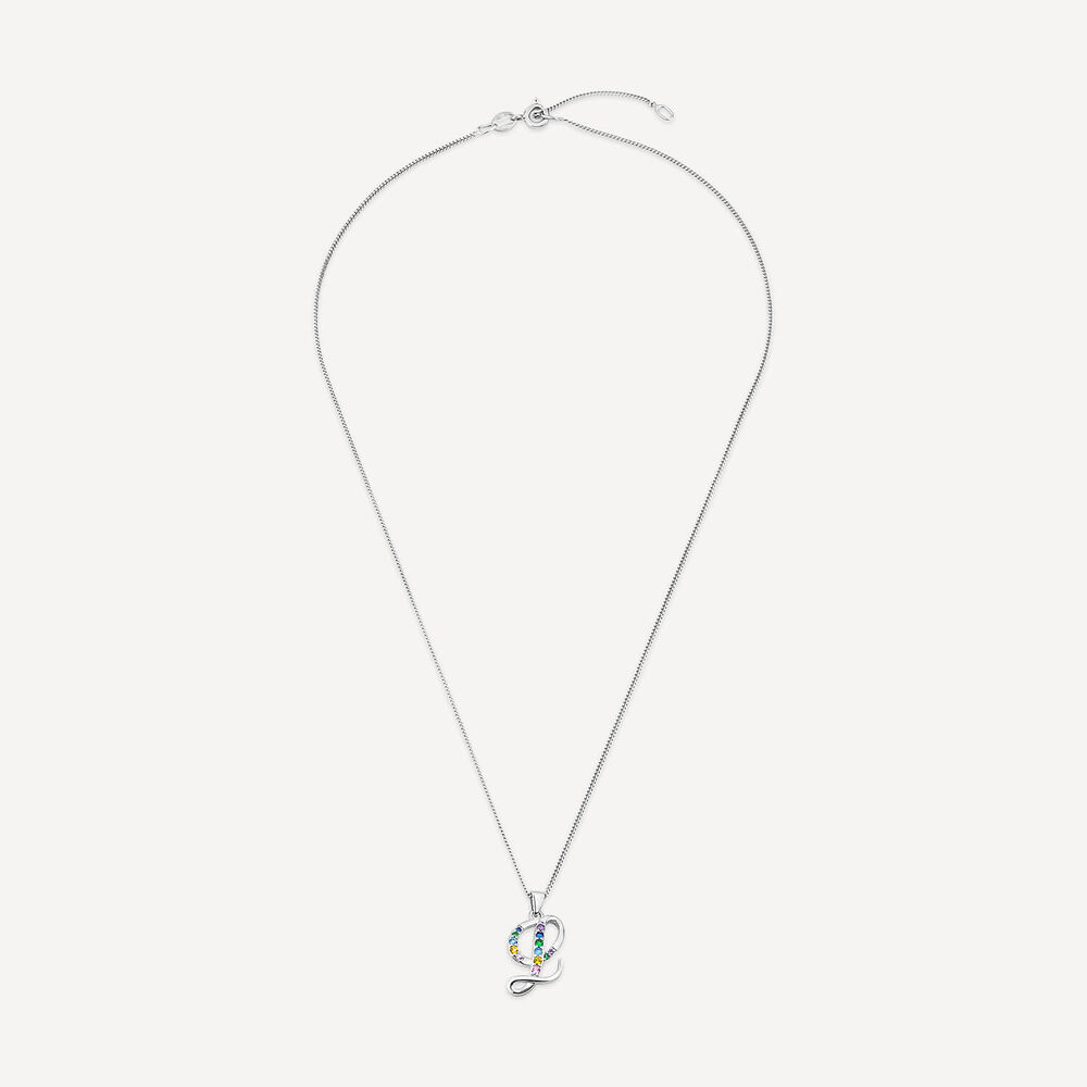 Sterling Silver Coloured Stone Set Initial "L" Pendant - Chain Included image number 2