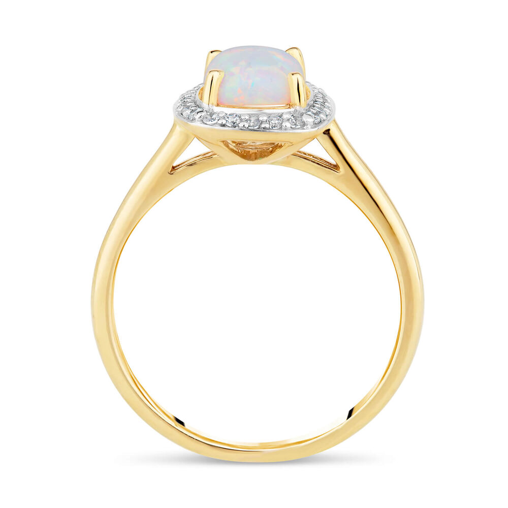 9ct Yellow Gold Rectangle Opal in Cubic Zirconia Frame Ladies Ring image number 2